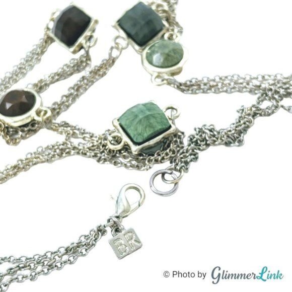 Banana Republic Green Brown Station Silver Tone Necklace - Picture 6 of 7